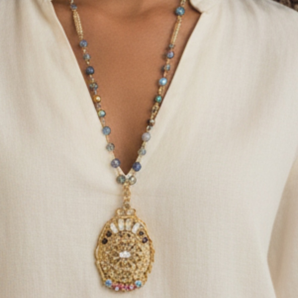 Vintage Boho-Chic Gold-Tone Locket Necklace with Multi-Color Beaded Chain